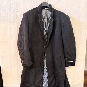 Black Long Wool-Blend Coat • Classic Tailored Outerwear • Size Large/3XL